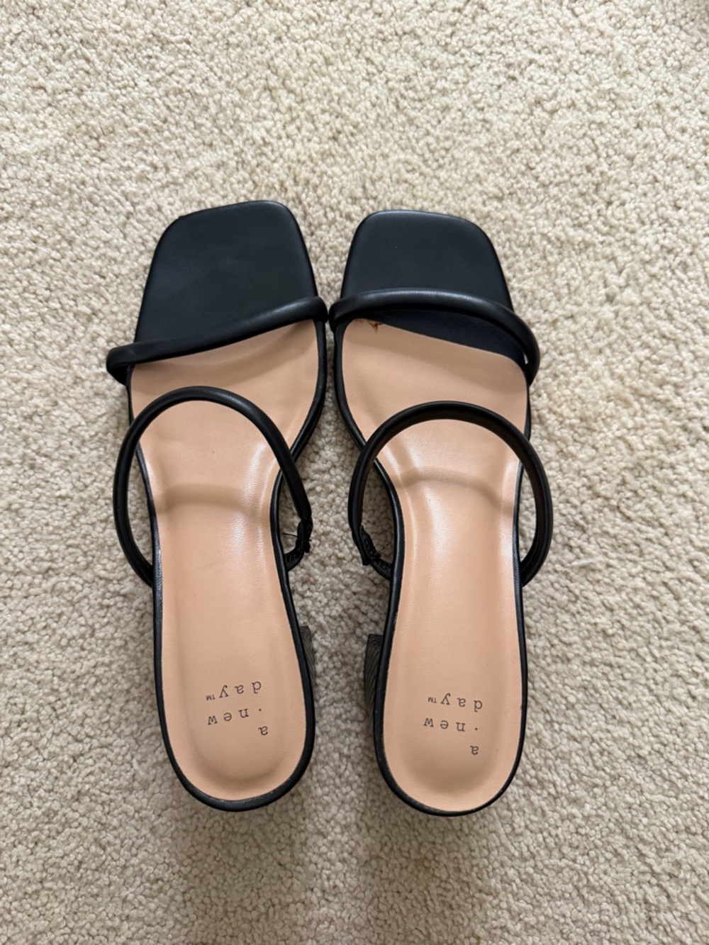 a new day Black Double-Strap Square Toe Slide Mules